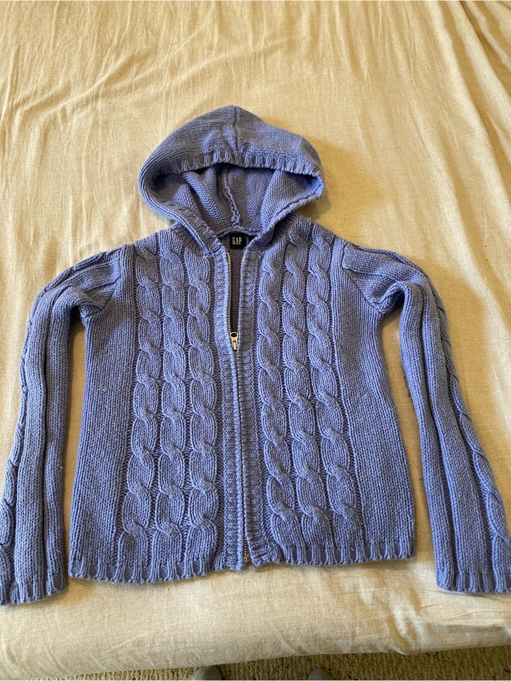 GAP Lavender Cable-Knit Hooded Zip Cardigan
